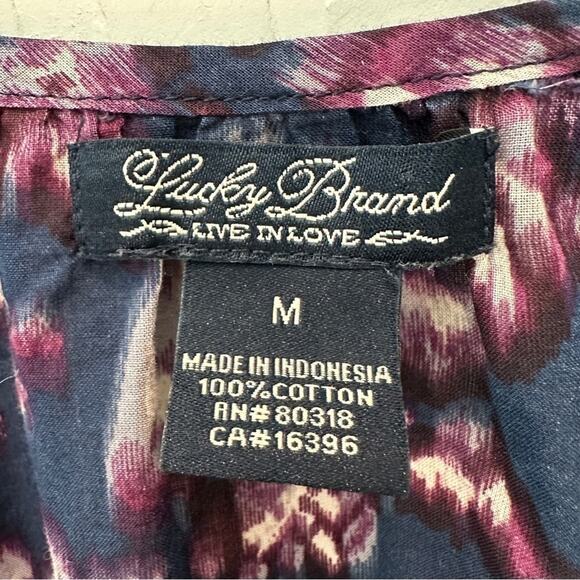 LUCKY BRAND | Purple Navy Floral Blouse Boho Long Sleeve Peasant Top | Medium - Picture 5 of 6